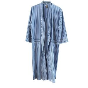 Nordstrom Intimates Cotton Robe Size M/L White and Blue Stripes Long Sleeves,